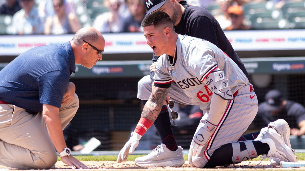 Twins' Miranda exits after 95 mph fastball to head