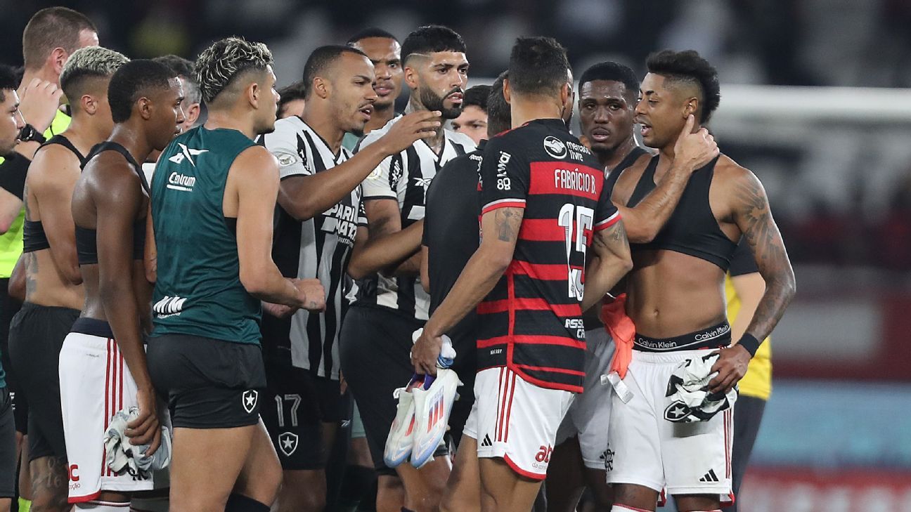 Botafogo goleia e Bruno Henrique é cobrado por chororô: Matheus Martins faz provocação.