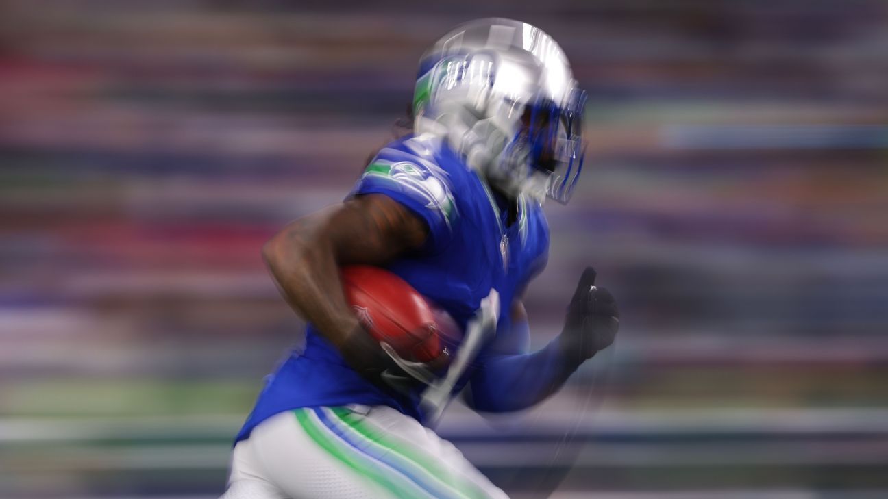 The Seahawks’ Laviska Shenault Jr. returns the kickoff for a 97-yard TD