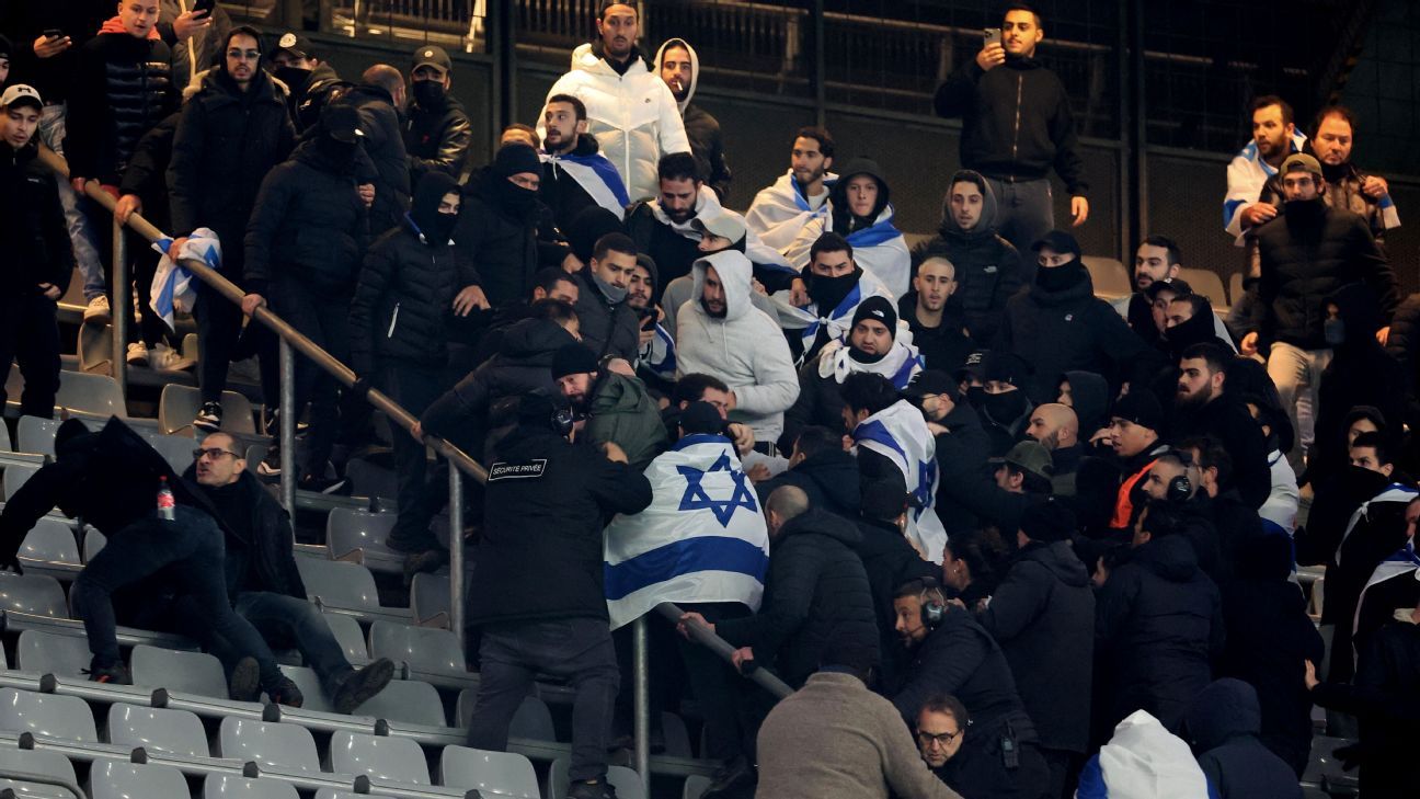 France tie with Israel amid brief clashes in stands