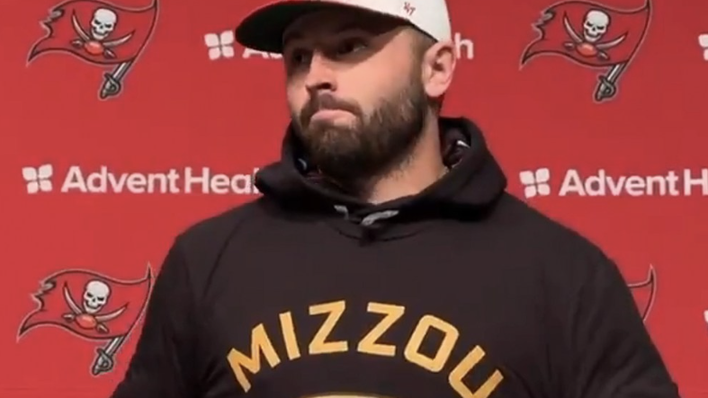 Baker Mayfield honors bet by wearing 'Mizzou Grandma' sweatshirt - ESPN