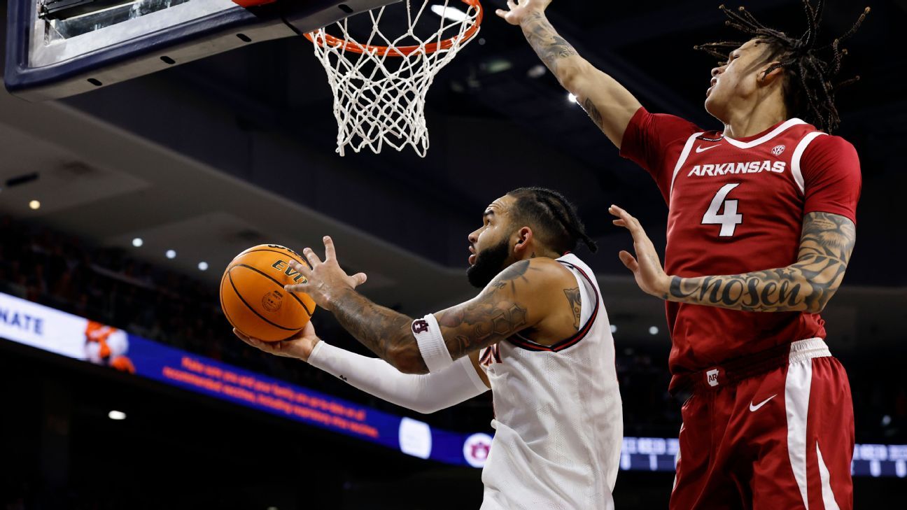 No. 1 Auburn Survives Arkansas 67-60 in SEC Showdown