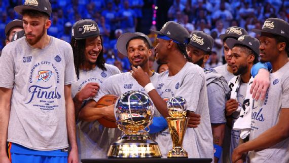 Oklahoma City Thunder players on the court