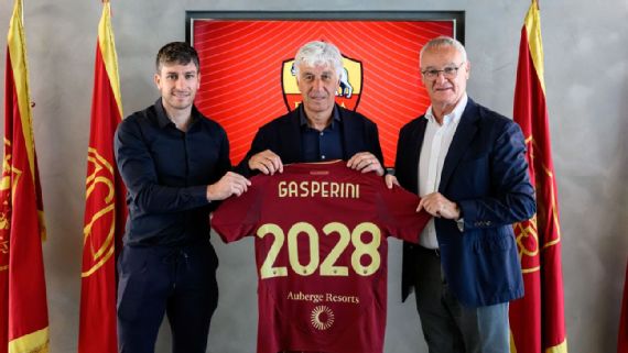 Rome: Gasperini Replaces Ranieri as Manager Gian Piero Gasperini with Roma sports director Florent Ghisolfi and new senior executive advisor Claudio Ranieri.