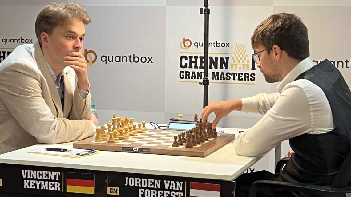 Vincent Keymer in thought during a chess match at the 2025 Chennai Grand Masters