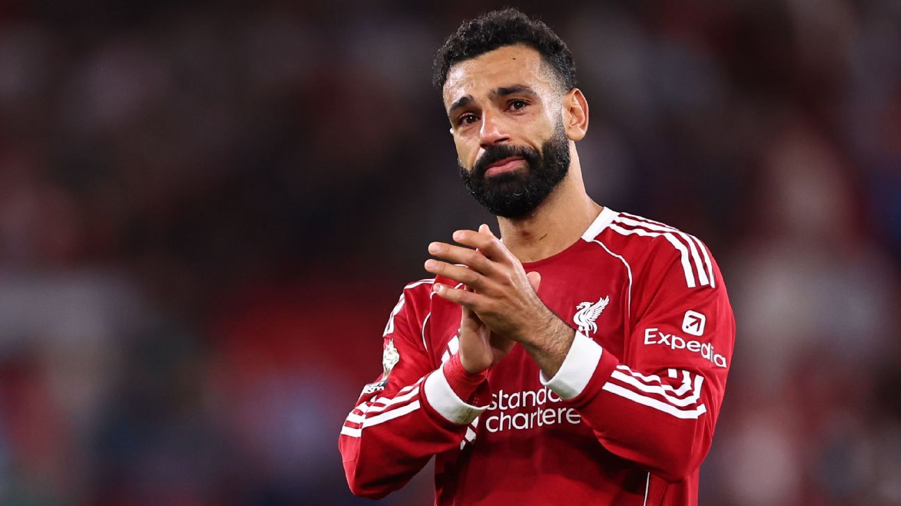 An emotional Mohamed Salah claps along as Liverpool fans sing Diogo Jota's song after the win over Bournemouth.