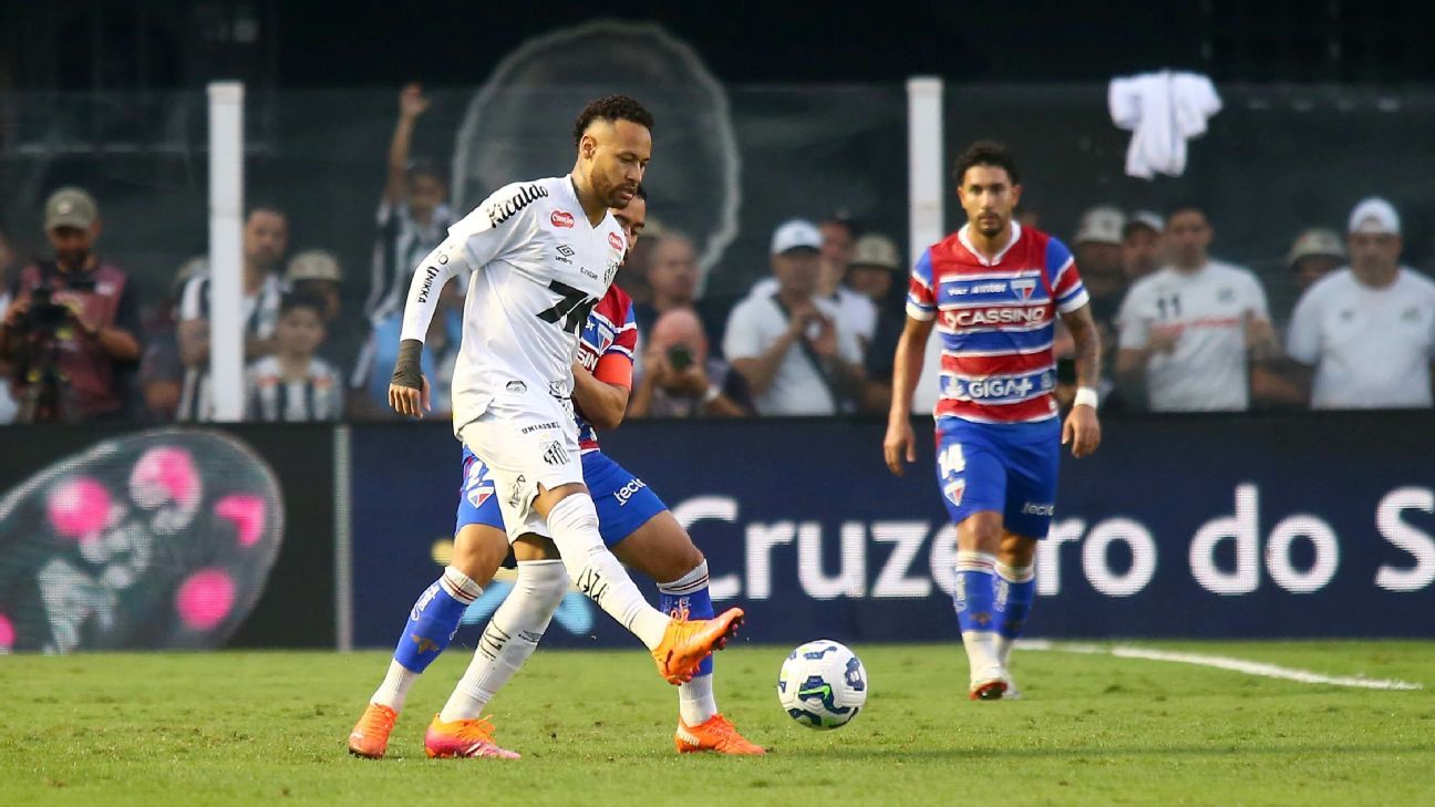 Fortaleza sai na frente, mas Neymar volta e arranca empate para o Santos no Brasileirão