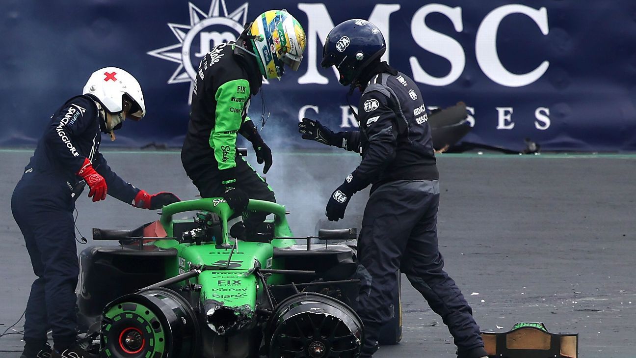 Mãe de Bortoleto admite apreensão com batida forte em Interlagos e 'coração em paz' após exames: 'Foi assustadora'