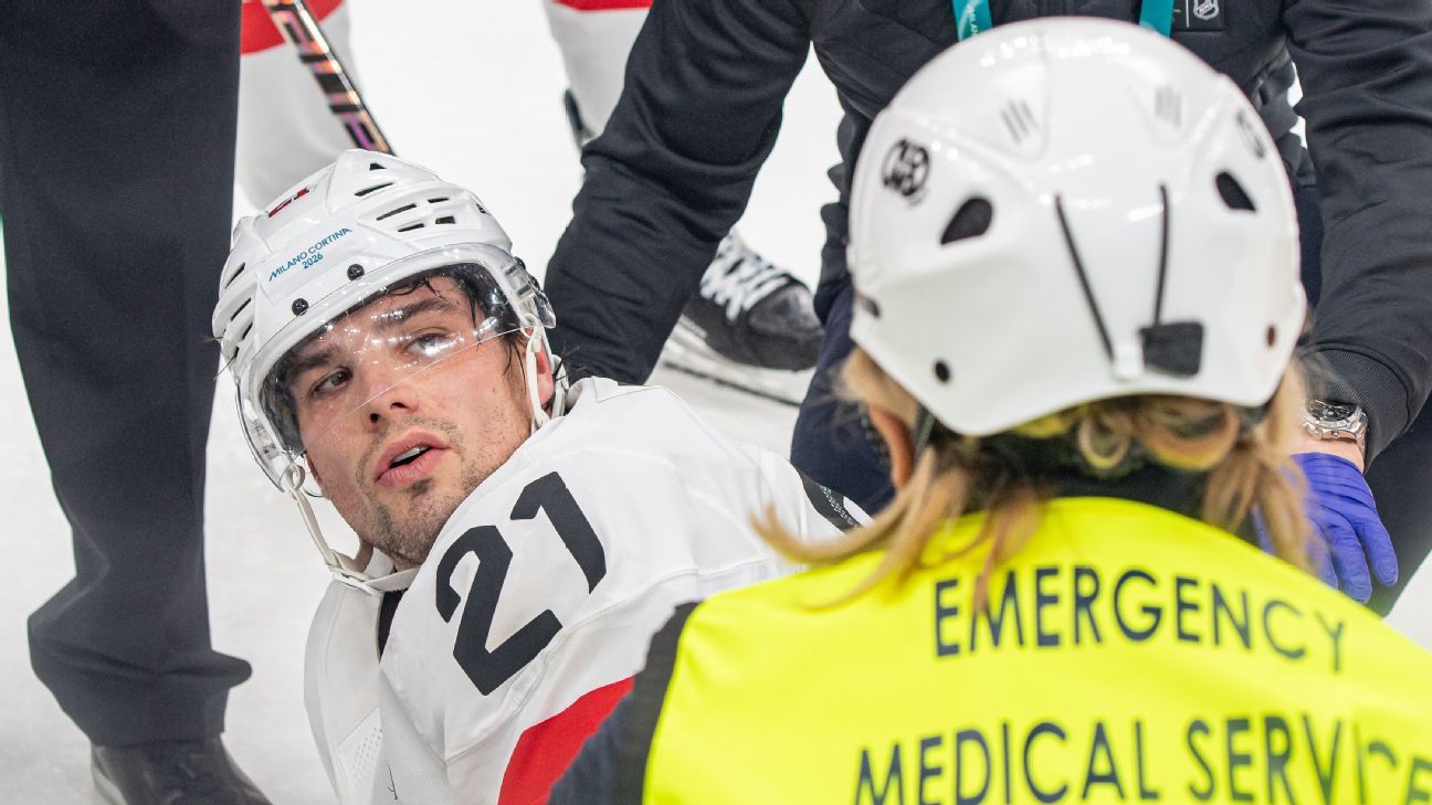 Swiss F Fiala injures leg in collision, carted off ice