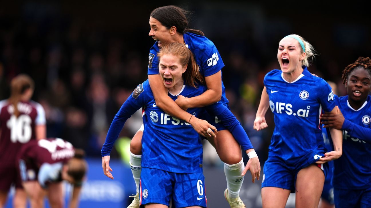 Chelsea beat Aston Villa in seven-goal thriller to keep faint title hopes alive