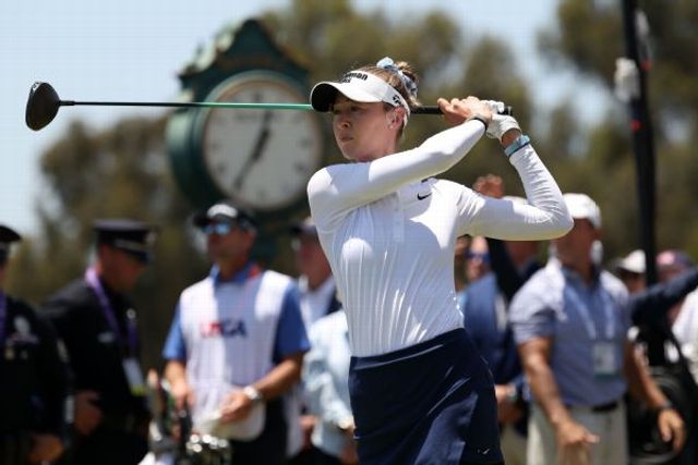 Nelly Korda hits her drive on the first hole of the final round of the U.S. Women's Open.