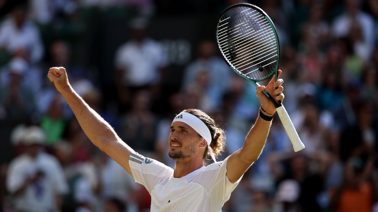 Zverev wins resumed match, in 1st Wimbledon QF