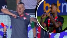 Jogador do Vitória faz 'sinal de roubo', é expulso, e Jair Ventura se revolta com  árbitro: 'Cotovelada pode?'