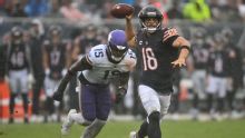 Bears' Caleb Williams leaves on cart after falling on scramble