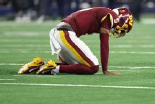 Commanders' Jayden Daniels limited at practice, status up in air