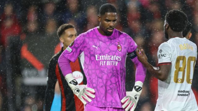 Mike Maignan was shown a red card in AC Milan's loss to Bournemouth.