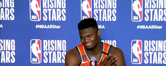Zion on bent rim, getting lob from Morant