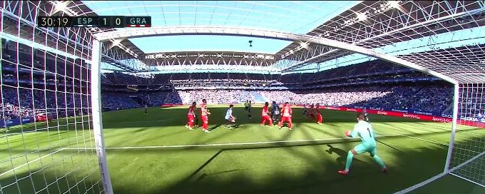 Espanyol leads after stunning volley from a corner