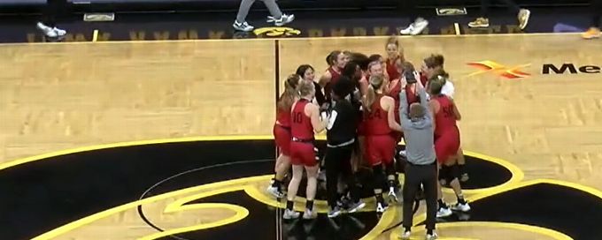 IUPUI celebrates at center court after big upset of Iowa