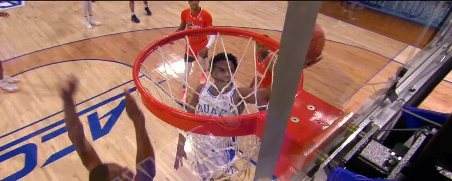 Jeremy Roach uses first step to fly to basket