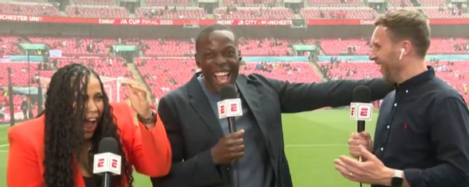 ESPN FC crew get soaked by the sprinklers at Wembley
