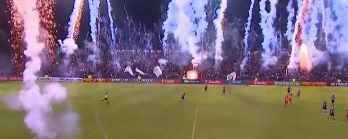 Fireworks fest during game in Argentina's 2nd division