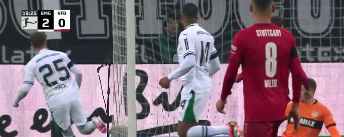 Robin Hack slots in the goal for Borussia Monchengladbach