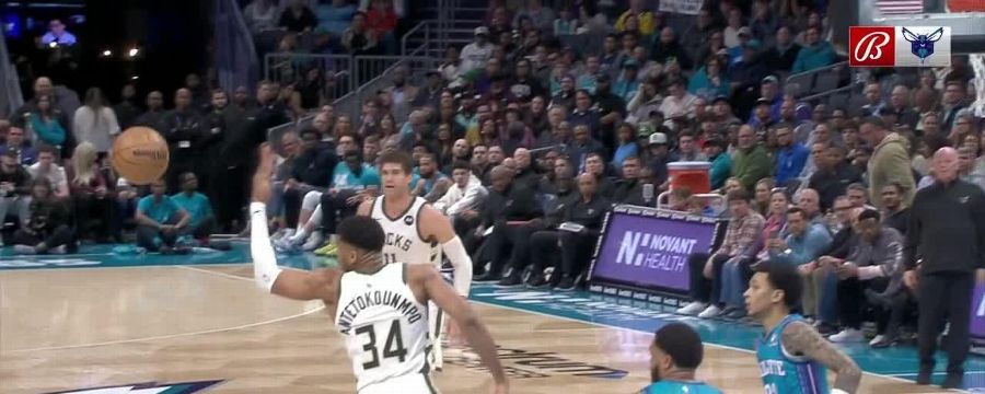 Giannis somehow knocks ball to Dame for open 3