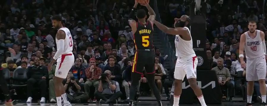 Dejounte Murray drops in a 3-pointer for the Hawks