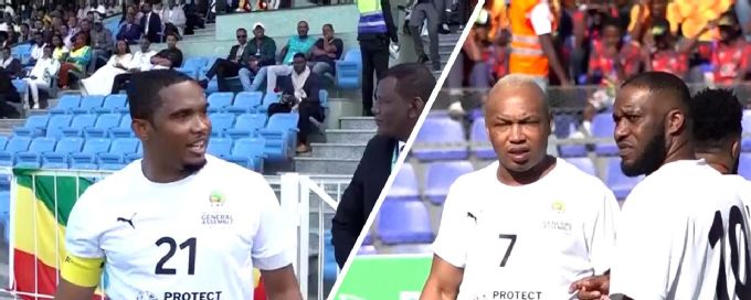 Jay-Jay Okocha scores from range in match with Samuel Eto'o & El Hadji Diouf