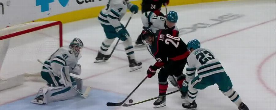 Jalen Chatfield fires in the eventual winner for the Hurricanes