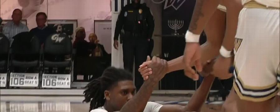Gerald Drumgoole Jr. drains the trey with the and-1