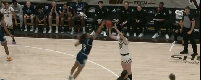 Palmire Mbu with a nice block on St. Bonaventure