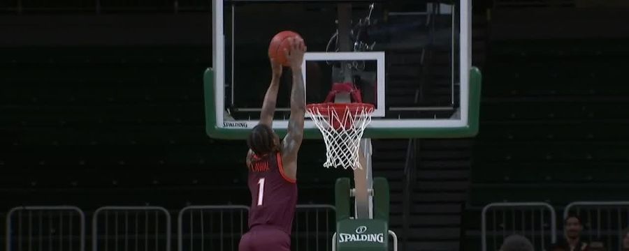 Tobi Lawal gets the alley-oop dunk for Virginia Tech