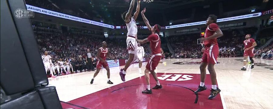 Nick Pringle gets up for the beautiful slam dunk