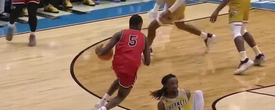 Daemar Kelly buries jumper after defender drops to floor