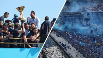 Blue smoke descends on Naples during scudetto parade