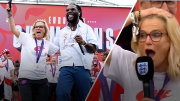 Burna Boy surprises Sarina Wiegmann and Lionesses