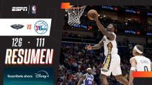 New Orleans superó por 1ª vez en la temporada a Philadelphia con marcador de 126-111