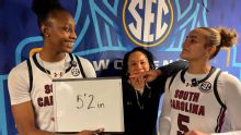 South Carolina's Edwards, Johnson try 'Dawn Staley Trivia' under watchful eye
