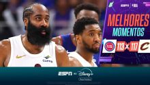 É o Barba! Harden chama a responsabilidade, e Cavs viram sobre os Pistons na prorrogação