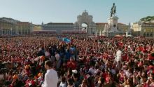 Congo DR fans in Lisbon celebrate surrounded by Portugal supporters