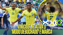 GOL DO BRASIL! Vinicius Jr. ativa o 'modo debochado' e faz 1 x 0 contra a Escócia; VEJA
