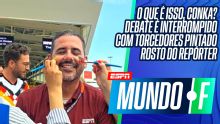 O que é isso, Conka? Repórter da ESPN pinta o rosto com bandeiras de Equador e Alemanha e diverte Mundo F