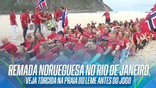 Na Praia do Leme, torcida norueguesa 'aquece' para jogo contra a França fazendo a tradicional remada; VEJA