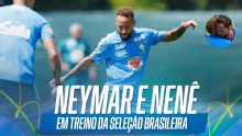 Neymar chega de 'carona' em carrinho no treino da Seleção e tem resenha com Nenê