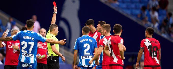 Rayo and Espanyol reduced to 10 men after pair of first-half red cards