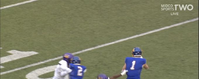 Jaden Janke makes a nice spin move for the SDSU TD