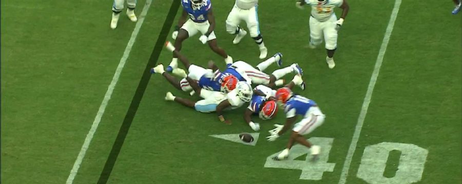 Scoop and score! Bryce Thornton takes the fumble to the house
