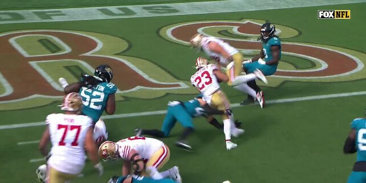 Christian McCaffrey navigates his way in for a TD